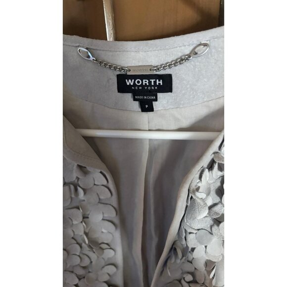 NWT Worth New York 100% Genuine Suede Leather Ruffle Flowers Gray jacket coat - Picture 3 of 9